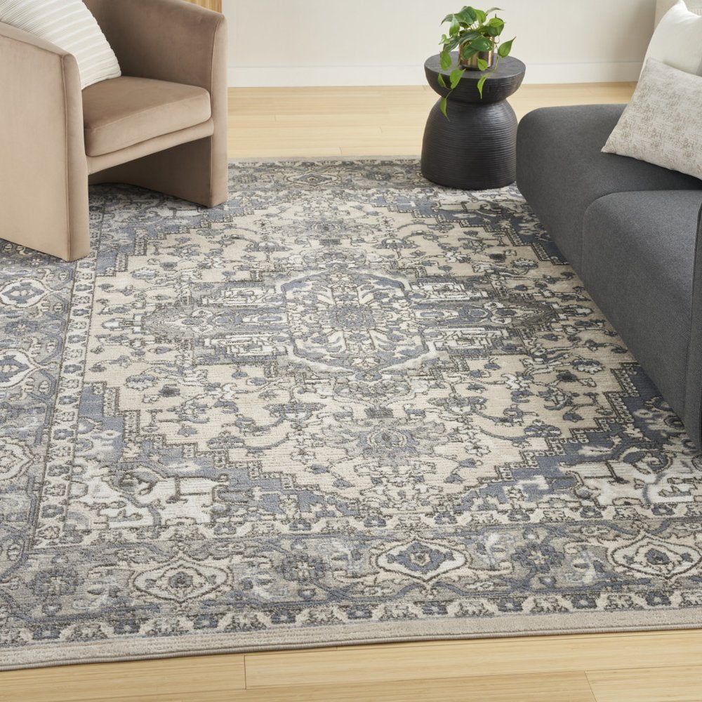 9' X 12' Cream Floral Power Loom Area Rug