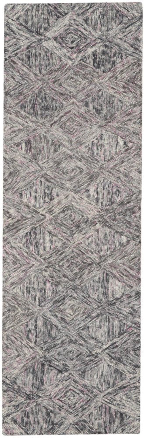 8' Black Gray and Ivory Wool Geometric Runner Rug