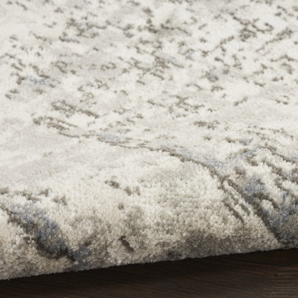 8' Gray Floral Power Loom Round Rug