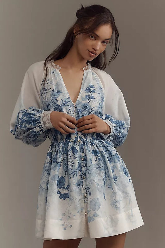 LuneluX? ¨C Vintage Puff Sleeve Stand Collar Dress